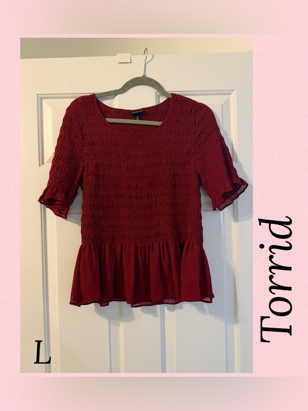 Torrid Burgundy Smocked Ruffle Peplum Blouse